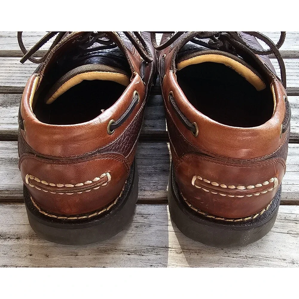L.L.Bean Allagash Bison Handsewn Boat Shoes Men's 10 D Brown Leather Lug Sole